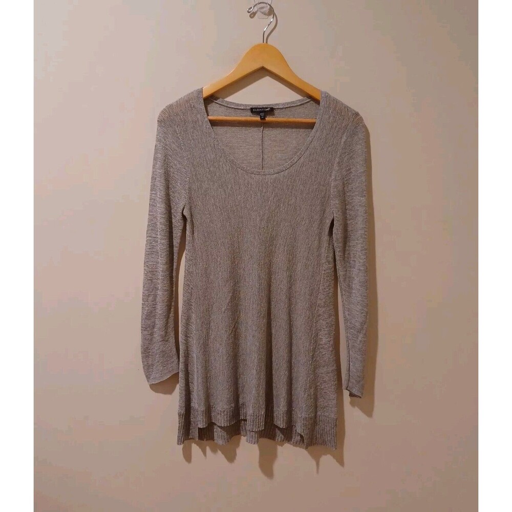 Eileen Fisher Linen Blend Silver Mesh Knitted Sweater Women’s Size XS Classic